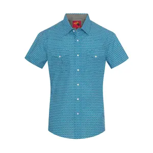 Men's Short Sleeve Pearl Snap Print Shirt-PS100S-1098