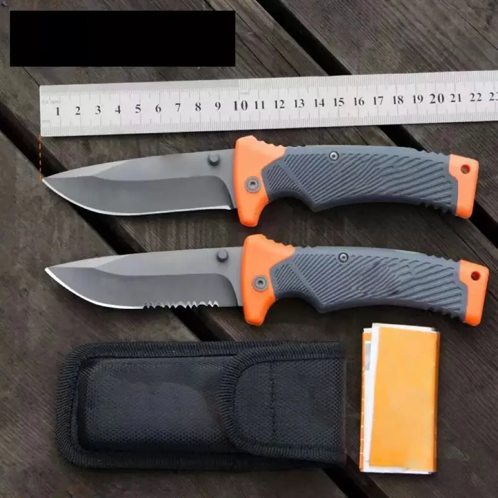 3.78in Folding Knife with High Carbon S.S. Blade, Serrated Clip Point Blade and Rubber Handle for Tactical, Survival and EDC, Serrated Edge, Clip Point