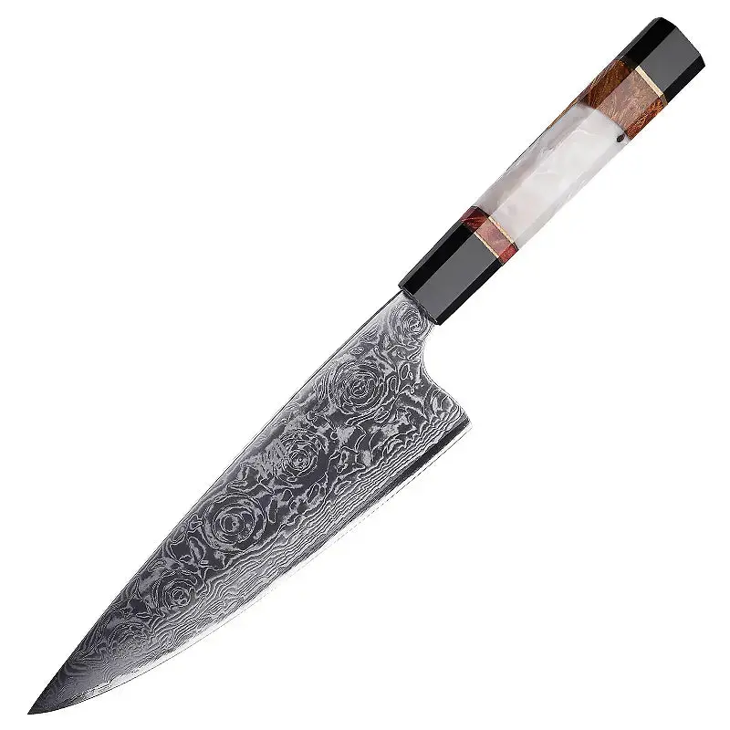 FINDKING 8 in Damascus Gyuto Chef Knife - AUS-10 High Carbon Stainless Steel Gyuto Blade, Ergonomic Knives for Fish Prep, Elegant Gift Box for Home Chefs, Stunning Damascus Blade Pattern
