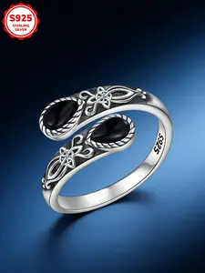 Women's S925 Silver Fashion Vintage Bohemian Style Spoon Open Ring Adjustable Finger Jewelry Elegant Everyday Ring Exquisite Trendy Ring Vintage Rings for Daily Wear Gift Valentine's Day