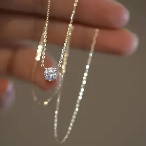 1 PCs Elegant Simple Style Single Crystal Zirconium Pendant Necklace, Exquisite Women's Jewelry, Clavicle Chain Accessories