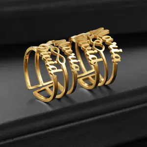 AS047 Personalized Gift Three-layer Hollow Ring Custom Letter Name Titanium Steel Couple Ring Anniversary Gift