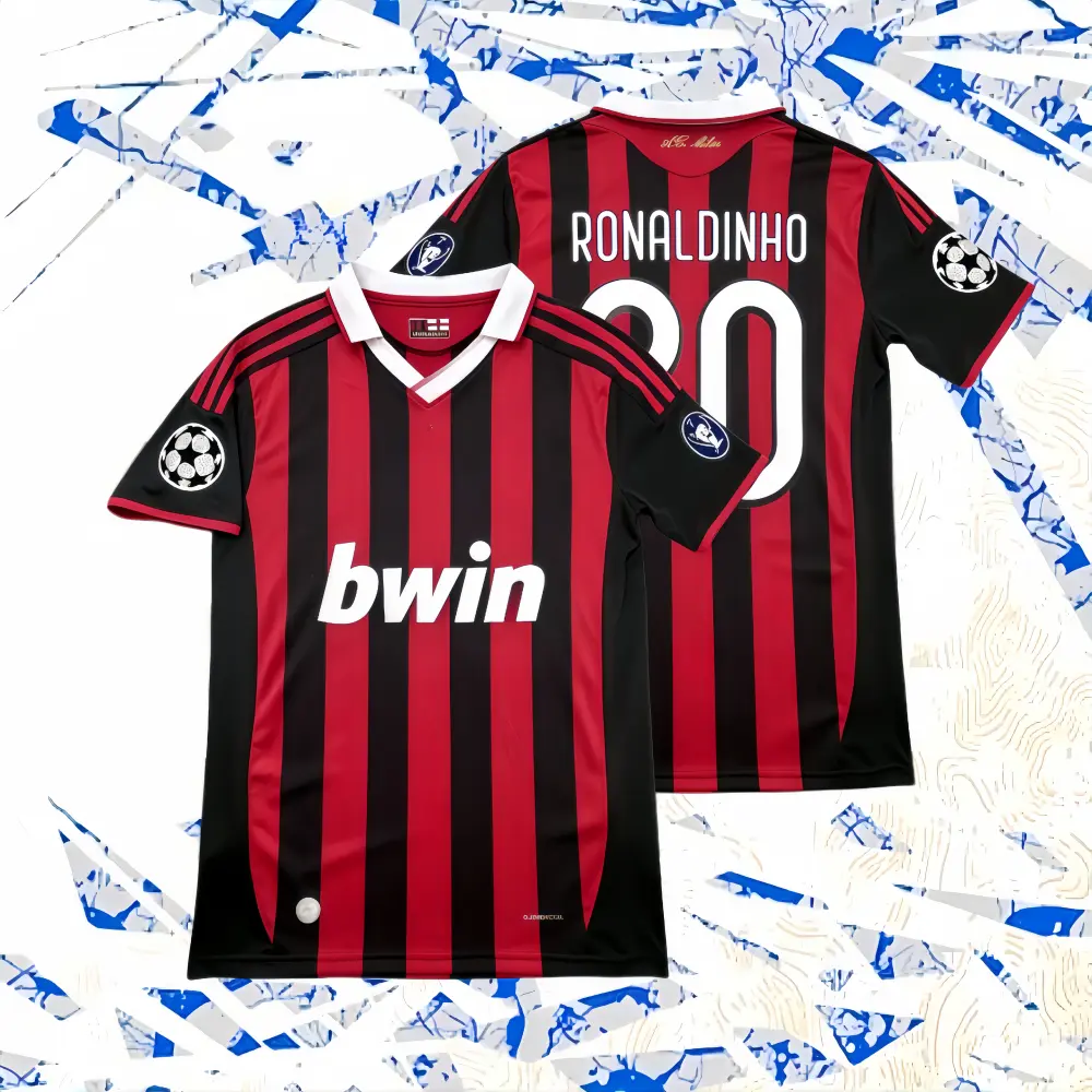 09-10 Home Ronaldinho #80 Red and Black Striped Short-Sleeve Jersey