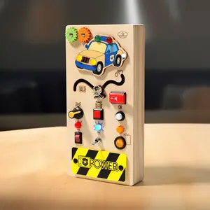 Develop Intelligence and Hands-on Skills, Montessori Wooden Busy Board with Multiple LED Light Switches, Sensory Toy, Light Switch, Travel Toy, Suitable for Babies and Toddlers Over 1 Year Old, Happy Busy Board, Toddler Switch Toy