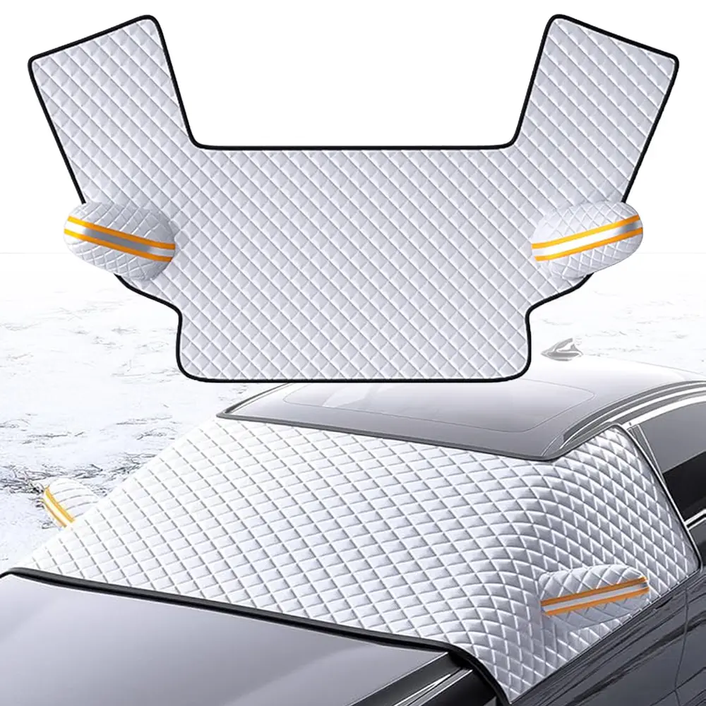 110" x 45" Car Windshield Sunshade Cover, Magnetic Windshield Snow Cover 3 - Layer Protection for Snow, Ice, Frost, Sunlight, Car Windshield Cover With Side Mirror Protector Fit For Most Cars