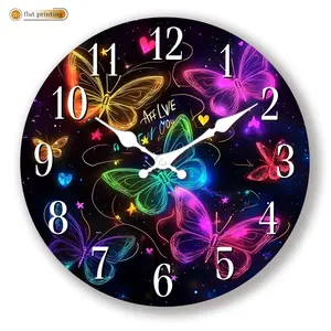 1 acrylic silent wall clock for home use, fashionable retro classic art style, colorful butterfly pattern, 2D flat print silent clock, suitable for dining room and kitchen decoration, Christmas and Valentine's Day decoration, wall decoration