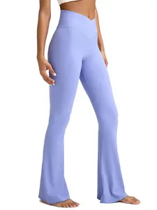 2025 gym sharksale Plus Size High Waist Yoga Pants Women's Crossover Flare Leggings, High Waisted Wide Leg Flared Yoga Pants  Outfits Women solid waist thermal opaque tights Tummy Control