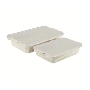 4-Piece Stoneware Casserole Dish Bakeware Set, Includes Lids, 9"x13" , 7"x10" Bakers With Lids , White Ribbed