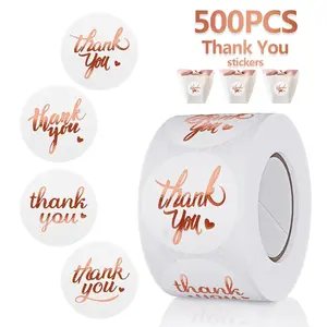 Thank You Sticker, 500pcs/roll Round Self Adhesive Gift Wrapping Sticker, Decorative Sticker, Customized Sticker, Sticky Labels for Wedding Party & Birthday & Graduation