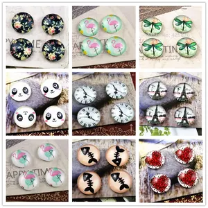 New Fashion  20pcs 12mm Clock Animal Flower Handmade Po Glass Cabochons Pattern Domed Jewelry Accessories Supplies