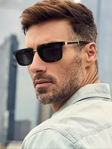 Men's Rectangular Frame Sunglasses, Lightweight Frames, Fashionable Leg Accessories, Simple and Elegant Design, Perfect for Outdoor Wear