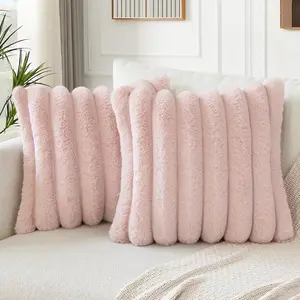 Set of 2 Throw Pillow Covers Soft Plush Faux Fur Pillow Covers Cozy Velvet Pillowcase for Couch Sofa Bed Chair Home Decorative Pillows Cover 18x18 Inch, Pink