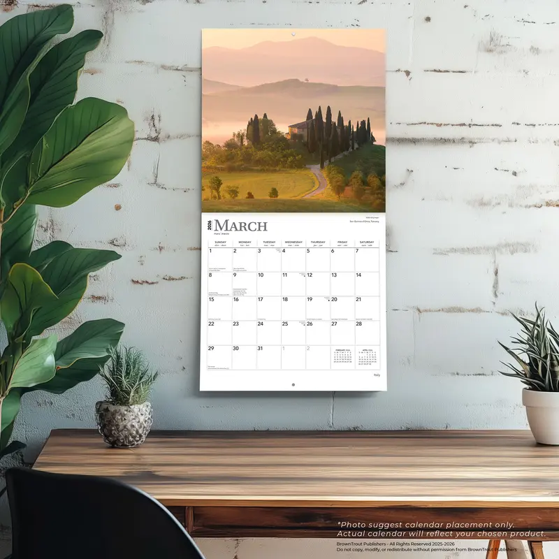 Italy | 2026 12 x 24 Inch (Hanging) Monthly Square Wall Calendar | Plastic-Free | BrownTrout | Scenic Travel Europe Italian Venice Rome 4