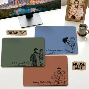 Custom Dad & Kid Photo Sketch Line Art Mouse Pad, Personalized Fathers Day Gift for Dad, New Dad Gift, Dad Office Decor, Dad Birthday Gift, Fathers Day Gift Idea