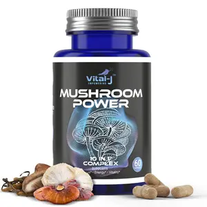 Mushroom Power Complex 10-in-1 W/Cordyceps, Reishi, Shiitake & Lions Mane, Nootropic Dietary Supplement for Gut Microbiome, Focus, Energy & Vitality - 60 Capsules Adult GMO Free Dairy Free Fitness Edible Natural Healthcare
