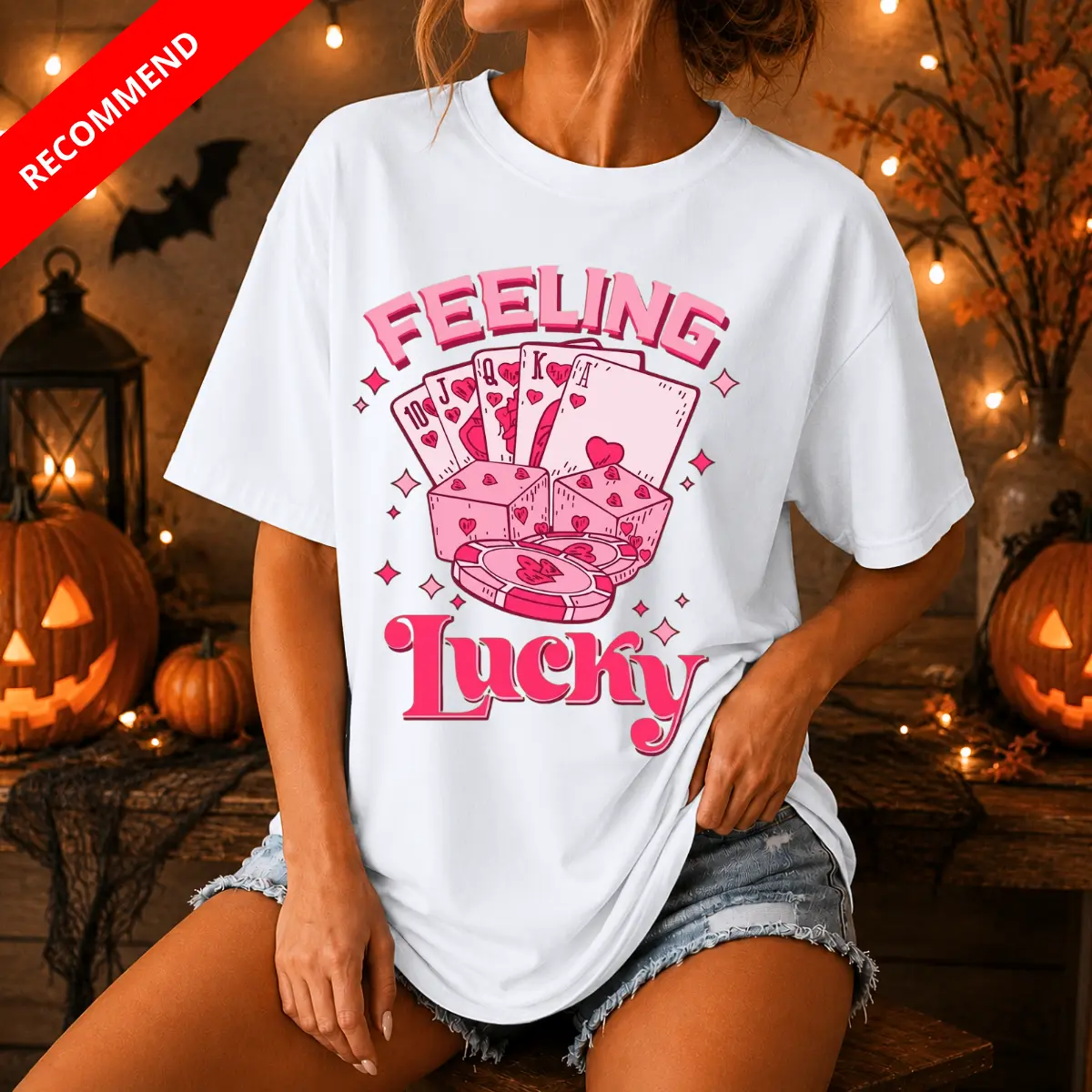 Lucky Cards Graphic T-Shirt, Lucky Card Graphic Tee, Pink Playing Cards Dice And Pokerrr Chips Front Graphic Print Tee, Casino Inspired Lucky Outfit, Gift For Men And Women, Retro Pink Aesthetic Shirt, Everyday Casual Wear