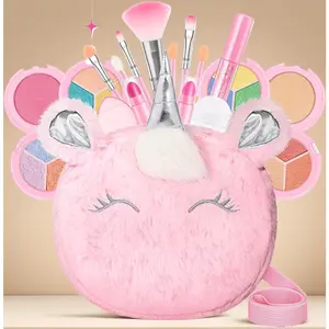 Washable Makeup Kit for Kids Ages 3-10 - 17Pcs Non-Toxic Pretend Play Cosmetics Set with Unicorn Purse - Real First Makeup Toys for Toddler Girls Easter Basket Stuffers Birthday Gifts