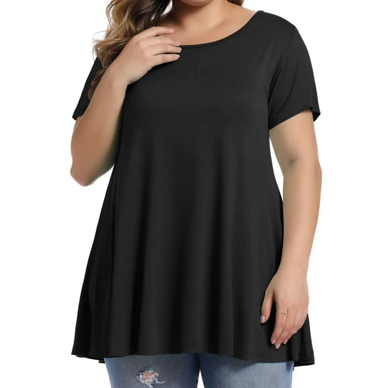 Plus Size Tops for Women Short Sleeve Shirts Casual Summer Clothes Round Neck Tunics for Leggings