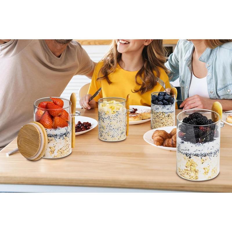 Overnight Oats Containers with Lids,16oz Overnight Oats Jars 4 Pack, Oatmeal Cups,Meal Prep Containers,Glass Meal Prep Containers with Lids,China Pudding Jars,By Cueear