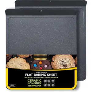 2 count Large Flat Baking Cookie Sheet, 12.5 x 14-inch with a 1.5-inch Handle, Ceramic Non-Stick Coating ( Granite)