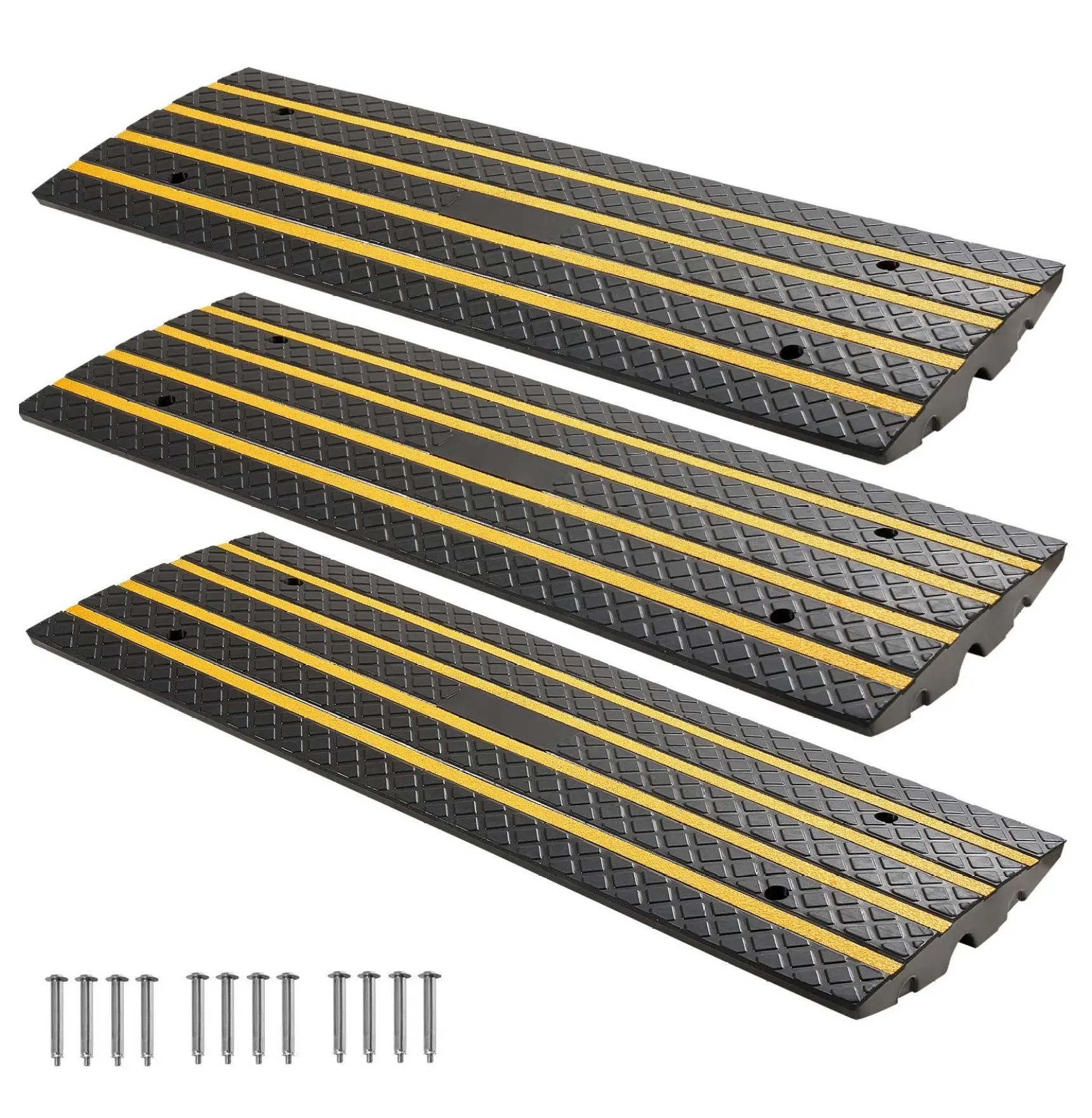 Rubber Curb Ramps - 33069 lbs Capacity, 3 Pack - Driveway Ramps for Cars, Trucks, Wheelchairs, Loading Dock, Garage, Sidewalk with Reflective Strips Default