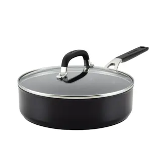KitchenAid Hard Anodized Nonstick Sauté Pan with Lid, 3-Quart, Onyx Black