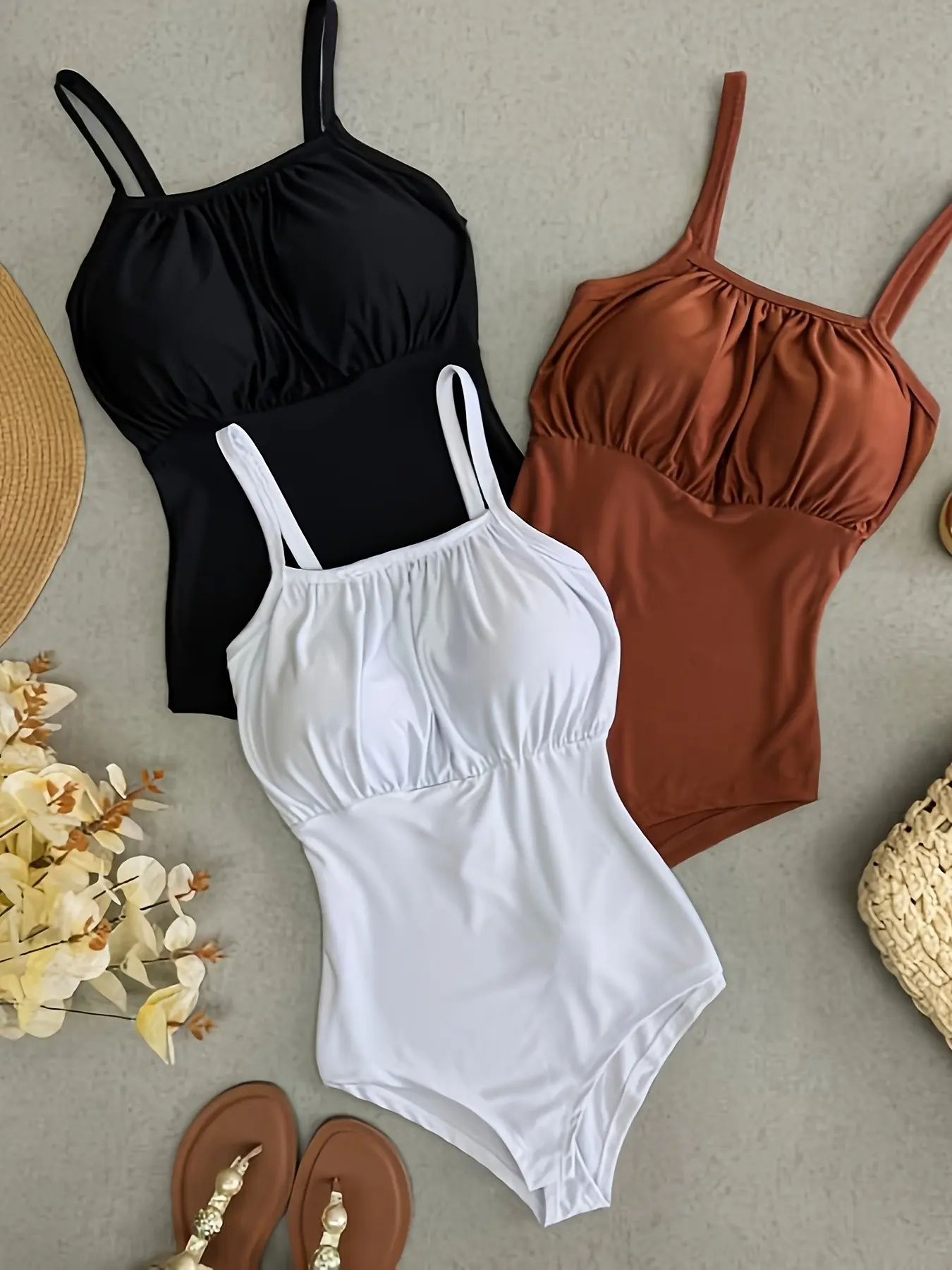 Women's Sexy Elegant Sleeveless Spaghetti Strap Multi-Piece Dressy Casual Jumpsuit Outfit Set, 3 Piece, Stylish, Comfortable and Fitted, Perfect for Casual and Party Wear, Bodysuit, Womenswear