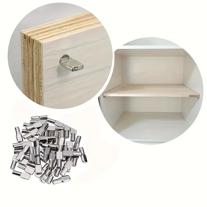 60 Pcs 5mm Nickel-Plated Metal Spoon-Shaped Shelf Support Pegs, Easy-Install Stabilizers for Bookcases, Kitchen Cabinets (Indoor Recreation Furniture Accessory)