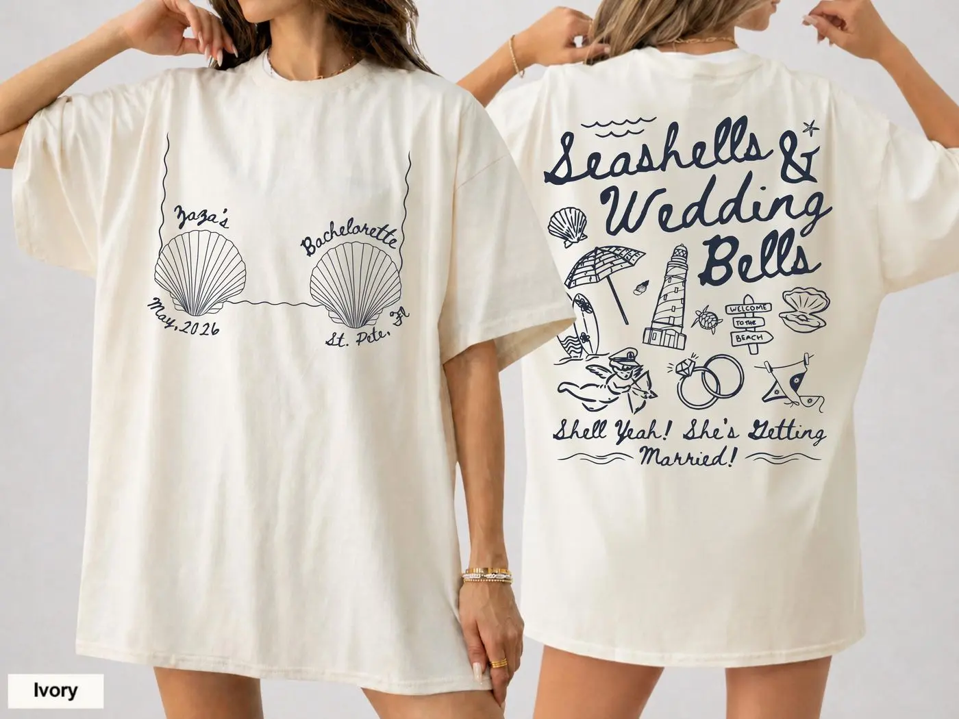Personalized Bachelorette Party Seashells and Wedding Bells Shirt, Personalized Coastal Tees, Custom Beach Bachelorette, Bachelorette Shirt