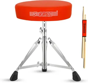 5 CORE Drum Throne 3 Inch Thick Padded Comfortable Guitar Stool Double Braced Drummer Chair Height Adjustable Musician Seat for Adults and Kids Orange