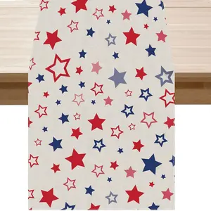 July 4th Table Runner Decoration, Patriotic Linen Table Flag for Independence Day & Memorial Day, American Flag Star Pattern Cloth