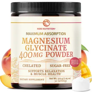 Nobi Nutrition Magnesium Glycinate Powder 400MG - High Absorption Chelated Formula for Sleep & Relaxation Support - Vegan, Gluten-Free, Non-GMO Peach Mango Flavor Drink - 30 Servings