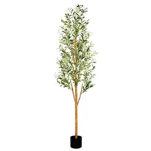 SUNNYGLADE 6FT Artificial Olive Tree, Faux Silk Potted Plants Indoor, Natural Wood Trunk and Realistic Branches Fruits, Fake Olive Tree for Home Living Room Office Decor