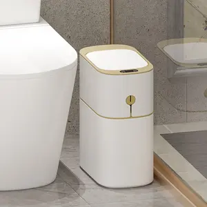 Joybos Gold Bathroom Trash Can(Without battery), Ultra-Thin Motion Sensor Narrow Slit Trash Can, Automatic Small kitchen compost Trash bin,for Bedroom, Office, RV Automatic Trash Can Clean Waste Electronic Lid Compact emergency toilet