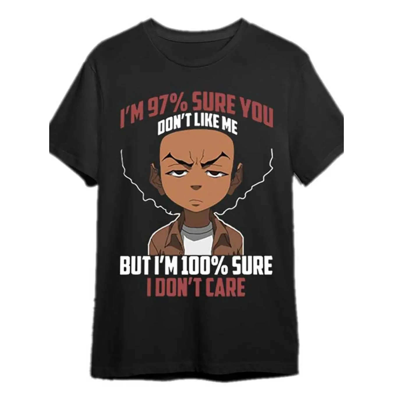 Men's Boondocks Black Short-Sleeve 100% Cotton Classic Fit Graphic Tees - Fun Pattern Casual Top, Ideal Gift for Boondocks Fans, Fun Print, Cartoon, Fitted