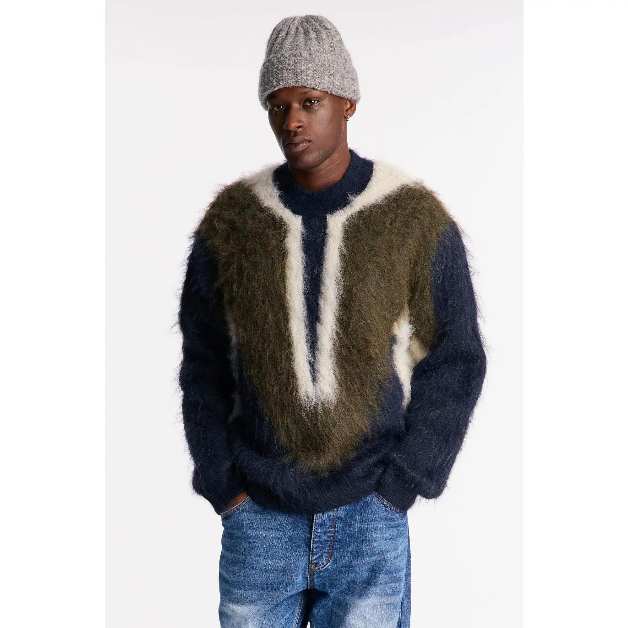 Luxury Mock Neck Sweater - Navy/combo