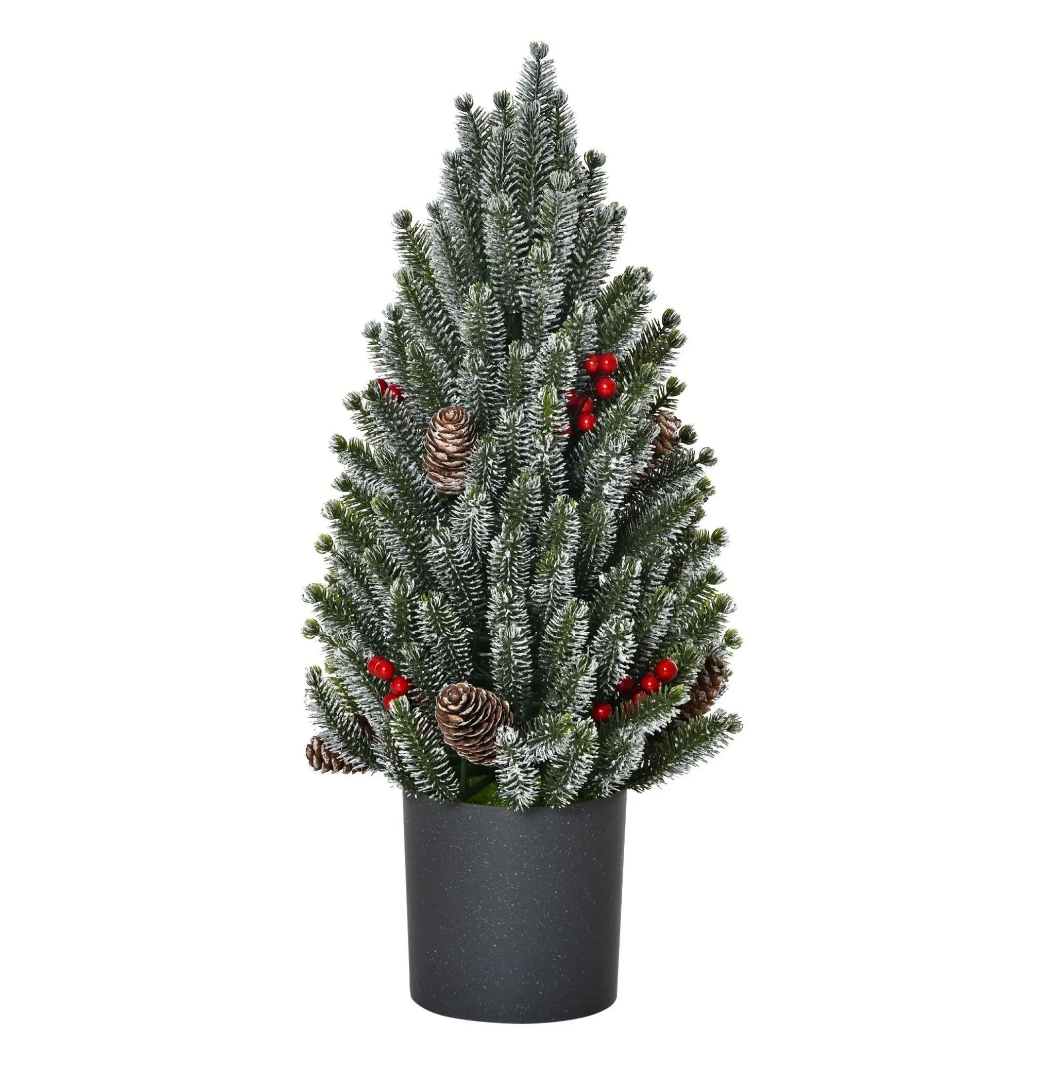 1.5ft Plastic Flocked Mini Artificial Christmas Tree - Green-White Finish, Berries, Pinecones for Home Festive Decor