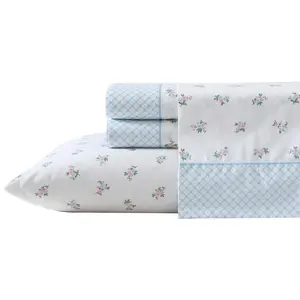 Laura Ashley Harperette Pink-Blue King Sheet Set