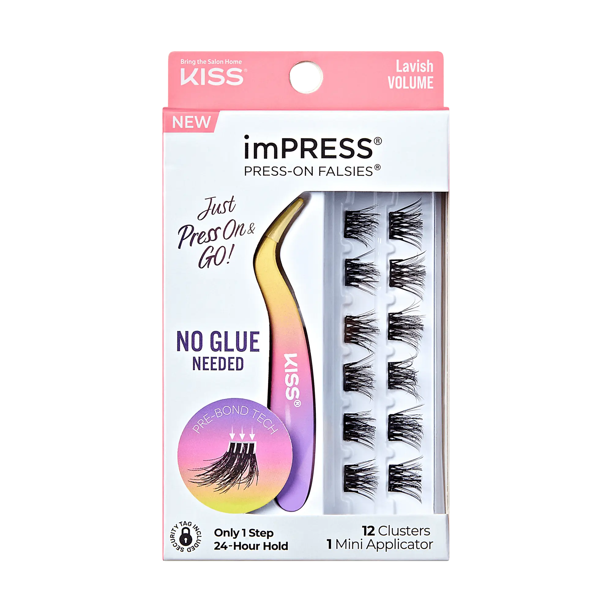 Impress Falsies Pre-Glued False Eyelashes Minipack - Lavish | 12 Lash Clusters, With Mini Applicator, 12mm-14mm