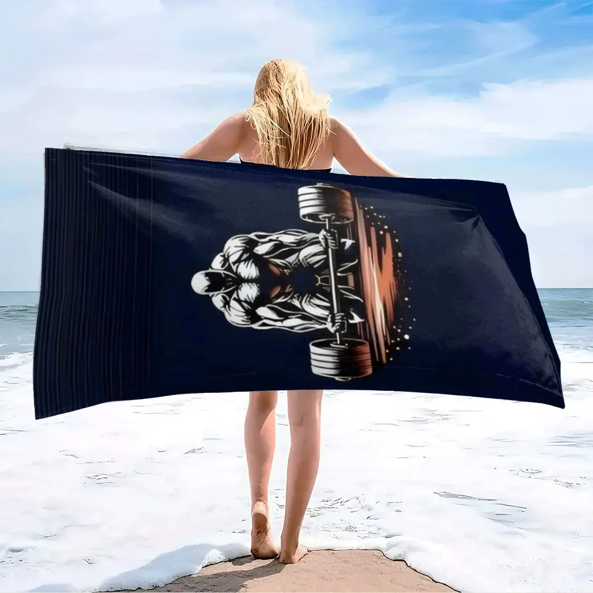 Hardcore Powerlifting Men Print Unique Design Beach Towel, Superfine Fiber Extra Large Sand Mat, Highly Absorbent Bath Towel, Travel Towels, Suitable for Travel, Pool, Diving, Surfing, Yoga, Camping, Absorbent Breathable Towel