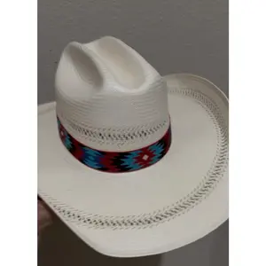 Blue, Turquoise and Red Elastic Hat Band 1.25 inch