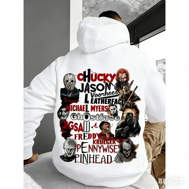 Retro Scary Halloween Characters Hoodie, Premium Heavyweight Cotton Pullover, Spooky Top