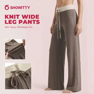 SHOWITTY Womens Knit Wide Leg Pants – Soft Stretch Lounge Pants for Travel, Work & Weekend Wear