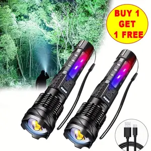 Buy 1 Get 1 Free, Totally 2 Pieces of Multi-Function Torch High Lumen Rechargeable LED Battery Powered, There Are 7 Light Modes, Cob Sidelight, USB C, Zoom, Powerful Handheld Flash Is Very Suitable for Emergency Situations, camping, Outdoor Adventure