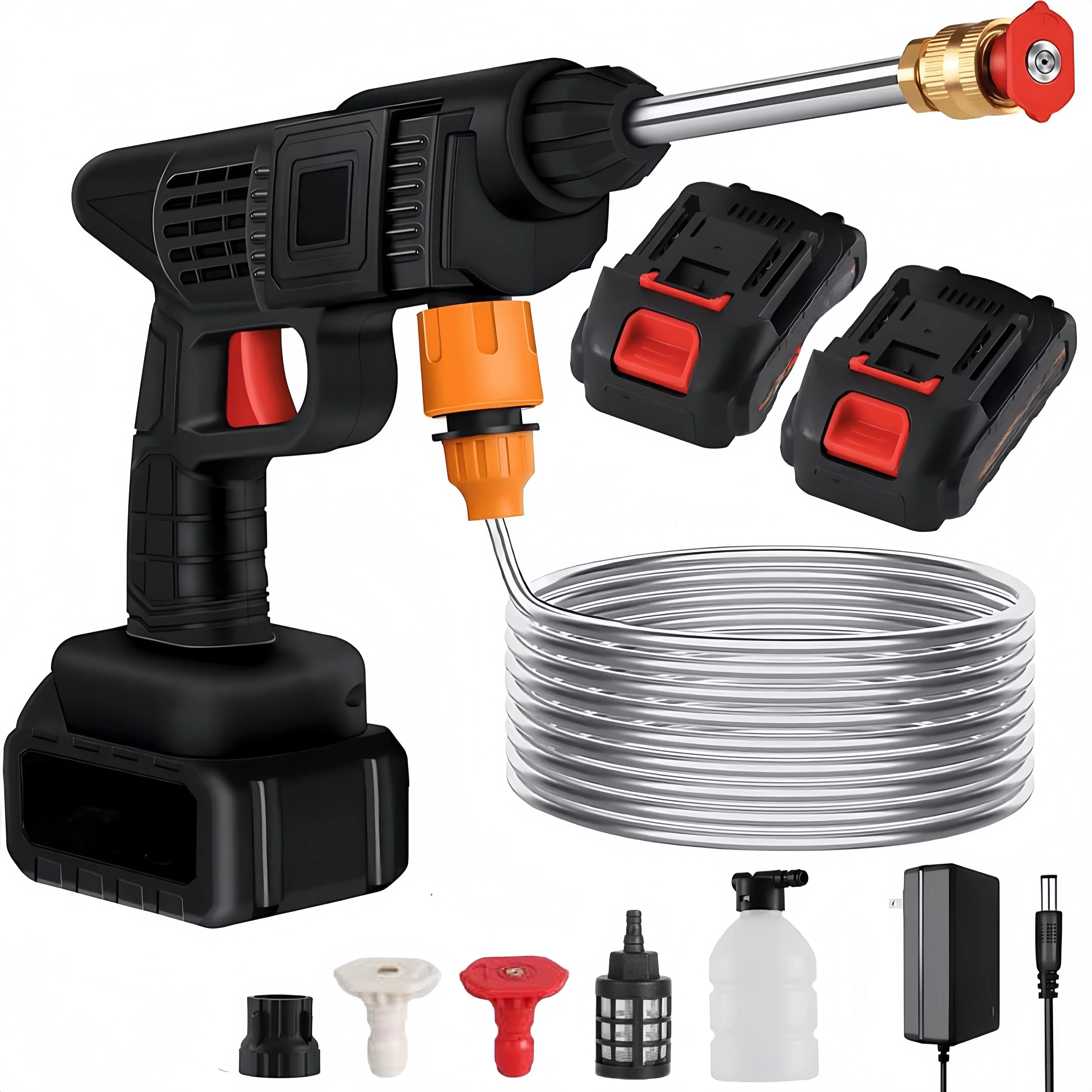 21V Cordless Portable Pressure Washer Gun, 6000mAh Double Battery, Adjustable Nozzle, 5M Hose, 40° Fan Mode - Portable Pressure Cleaner, Power Washer for Car & Bike Cleaning, Cordless Pressure Washer