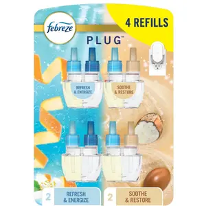 Febreze Odor-Fighting Fade Defy PLUG Air Freshener Zesty Orange Blossom & Rejuvenating Water Scented Oil Refills Pack of 4 0.79 fl oz Each