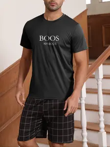 Men's Casual Letter Print T-Shirt Boos Nykboos, Comfortable Breathable Mesh, Short Sleeve Round Neck, Daily Wear Top