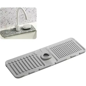 Faucet Mat for Kitchen Sink - 2024 Premium Upgrade: Enhanced Silicone Splash Guard with Rapid Drying & Dish Soap Sponge Holder, Perfect for Stone Sinks in Kitchen & Bathroom (Gray, 1 Pack)