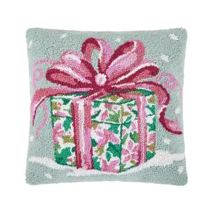 Peking Handicraft 31SJM11199C16SQ 16 x 16 in. Pink Present Poly Fill Hook Pillow, Multi Color