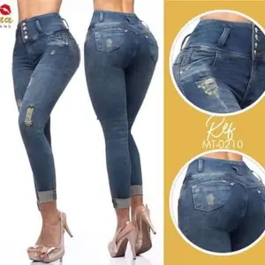 Jeans Colombiano Levantacola Ref0210 Tobillero Colombian Size 8 - USA Size 3  High-Waist Distressed Denim